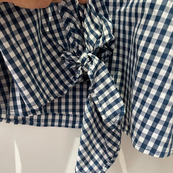 J. Crew Universal Standard Gingham Top Navy/White Tie Sleeve Size XS NWT - Picture 5 of 10